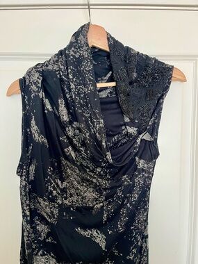 AllSaints Black beaded dress with gray mineral pattern
